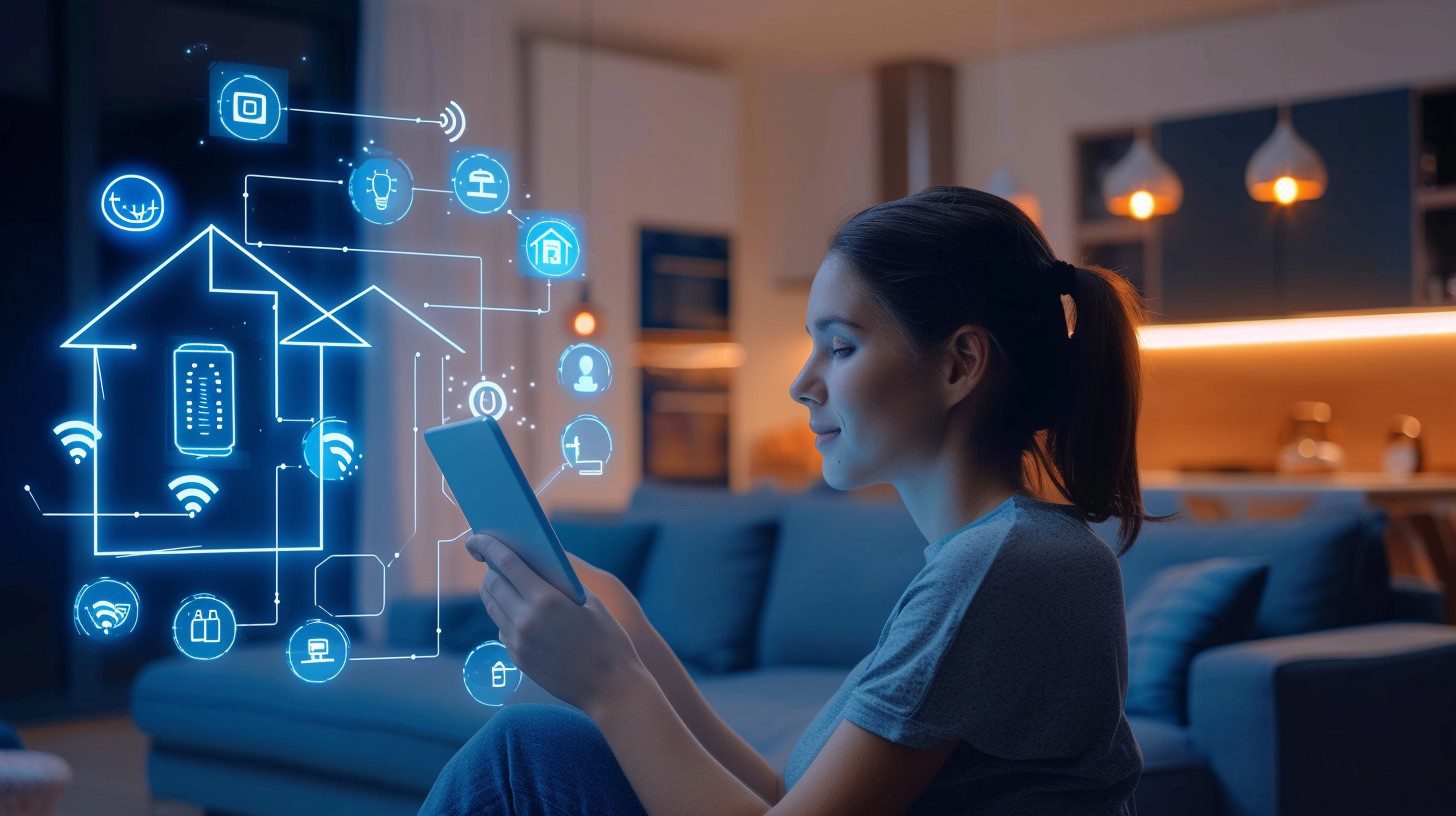 a girl accessing smart home automation solutions using her smartphone